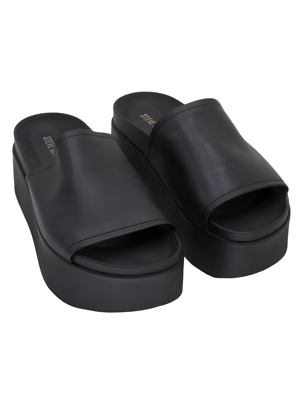 Steve Madden Womens Arwen Leather Flatform Slide Sandals Black Size 9M